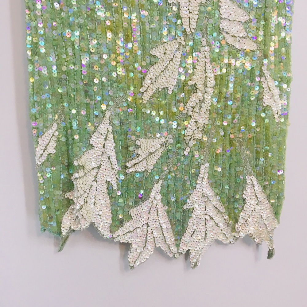 Vintage Green Sequin Short Sleeve Floral Blouse - Picture 5 of 8